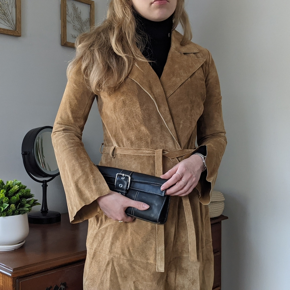 Vintage Camel Suede Trench Coat